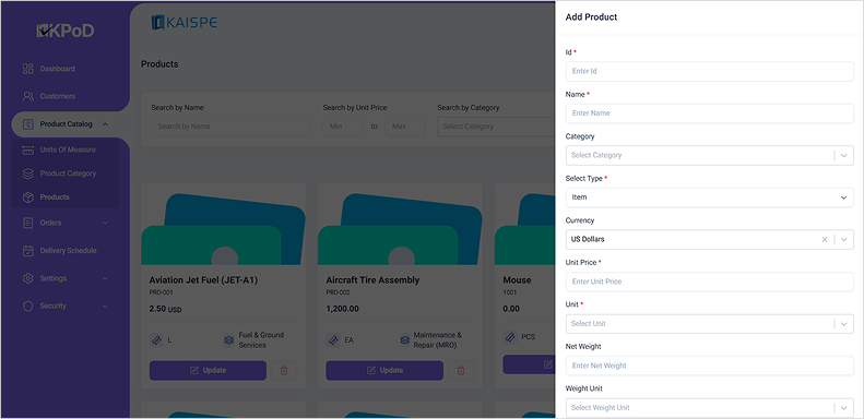 Product Management Interface
