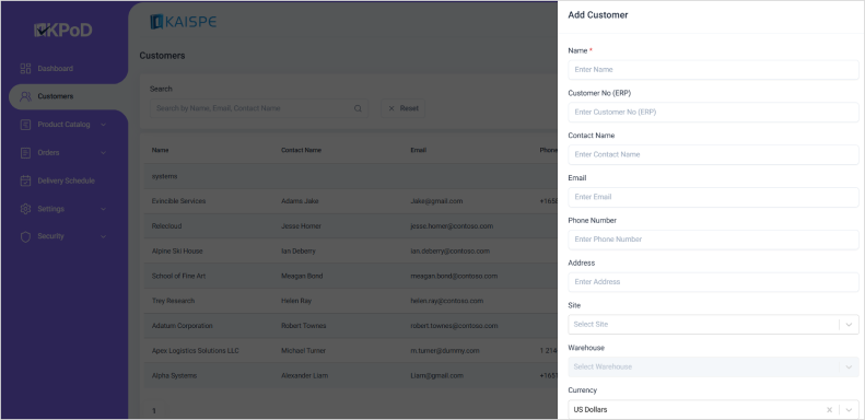 Customer List Interface