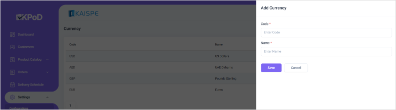 Currency Configuration Interface