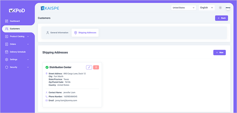 Shipping Address Configuration Interface